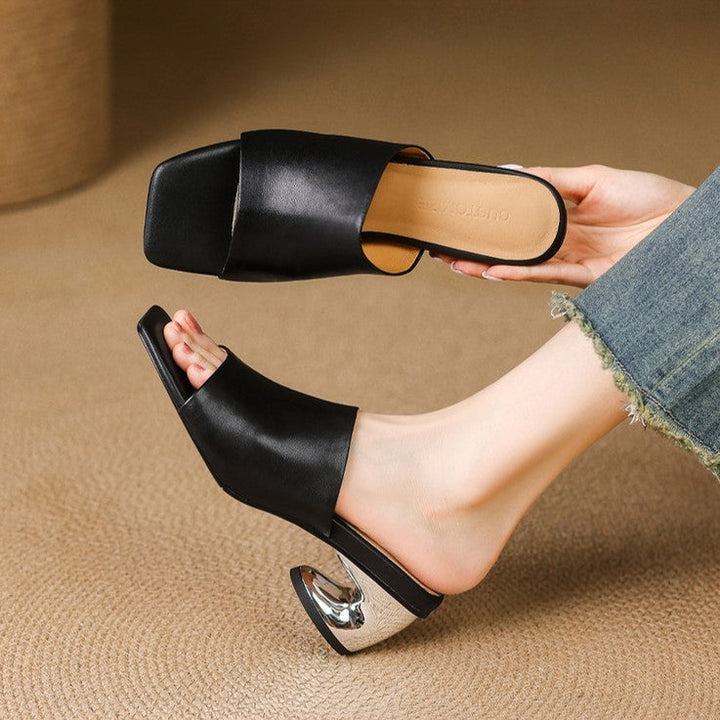 Virelle Curved Leather Mule Heels