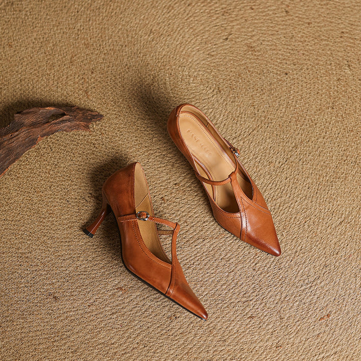 Aveline T-Strap Leather Heels