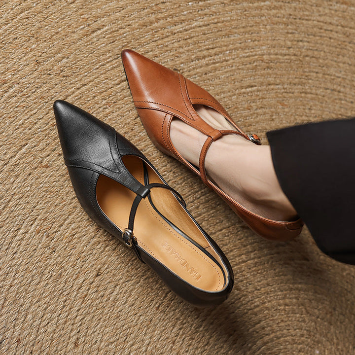 Aveline T-Strap Leather Heels