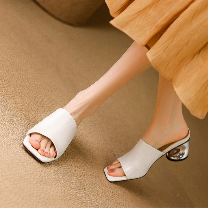 Virelle Curved Leather Mule Heels