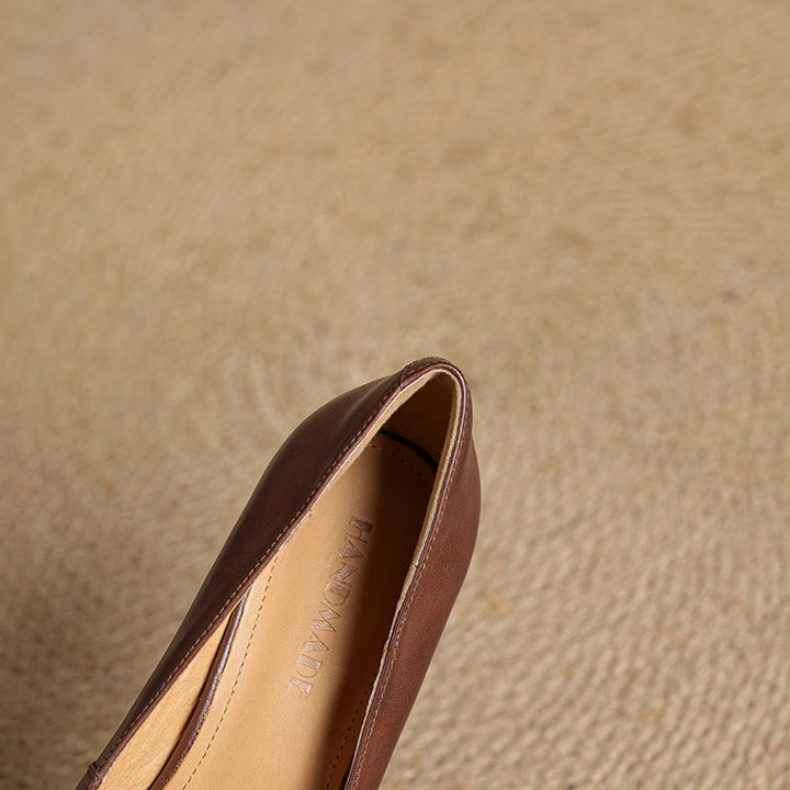 Elviera Square-Toe Leather Heels