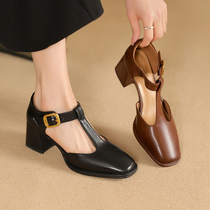 Marcele T-Strap Leather Heels