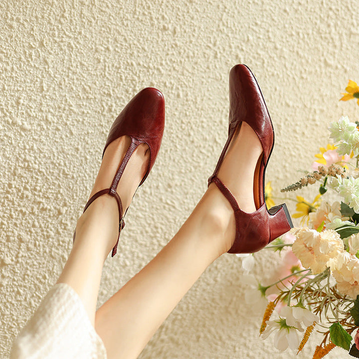 Elowen T-Strap Leather Heels