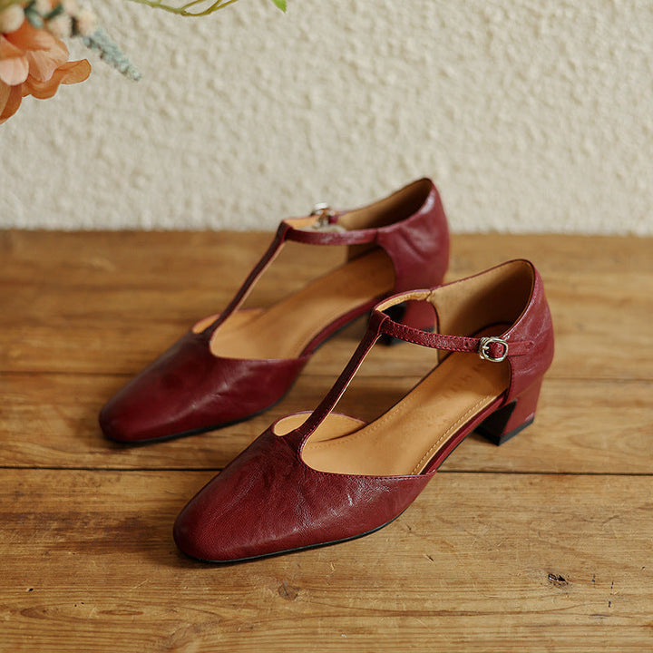 Elowen T-Strap Leather Heels