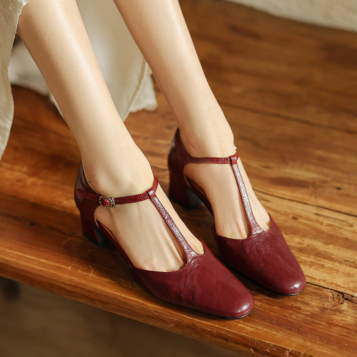 Elowen T-Strap Leather Heels
