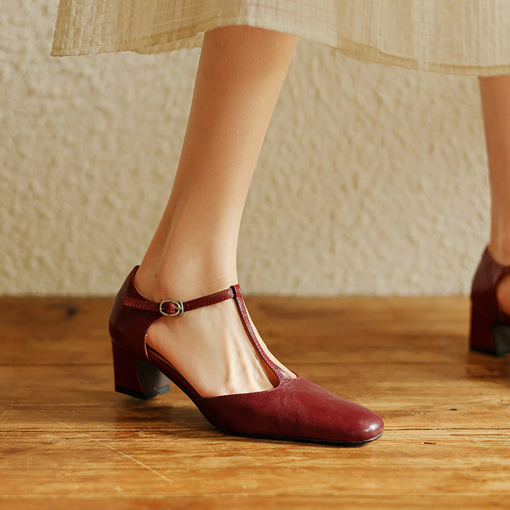 Elowen T-Strap Leather Heels