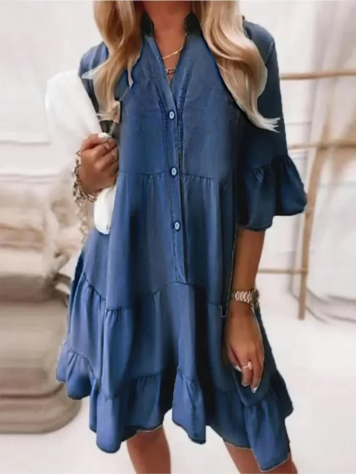 Amy | Ruffled Denim Dress