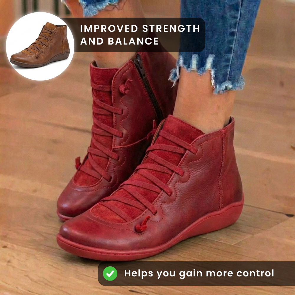 Combat-Style Side Zip Ankle Boots - Orthopedic Leather Lace-Ups