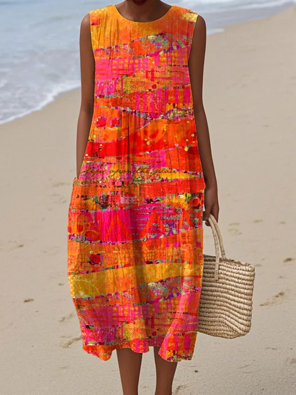 Faye Sunset Midi Dress" can be rewritten as "Faye Midi Dress in Sunset Hues.