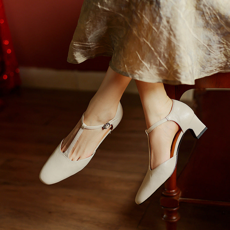Elowen T-Strap Leather Heels