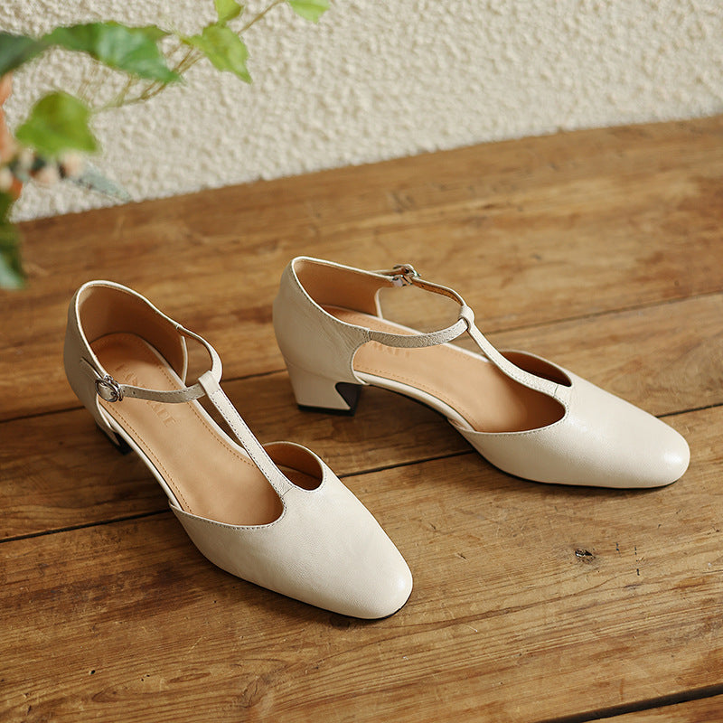 Elowen T-Strap Leather Heels