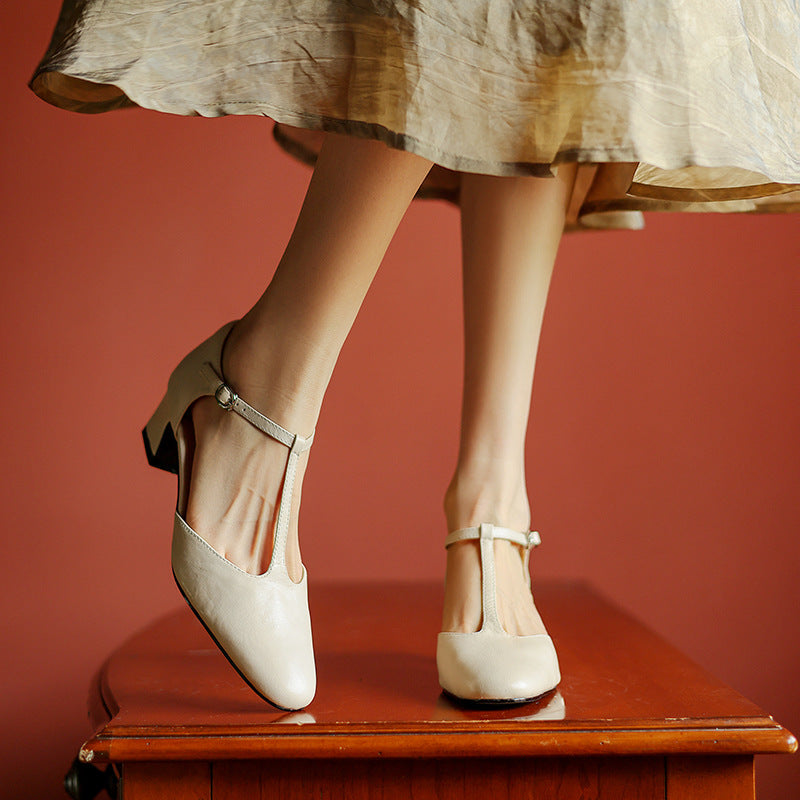 Elowen T-Strap Leather Heels