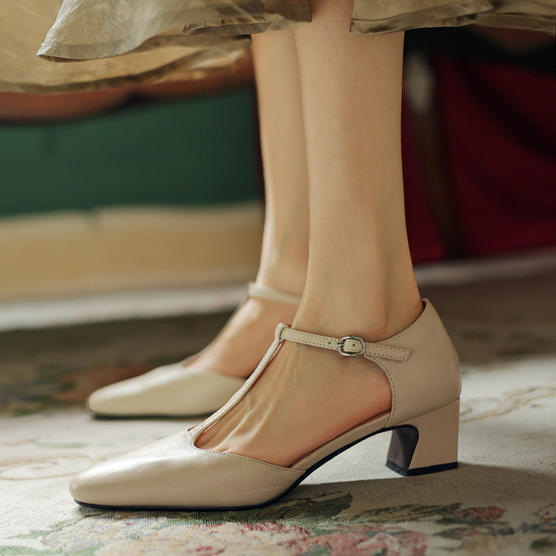 Elowen T-Strap Leather Heels