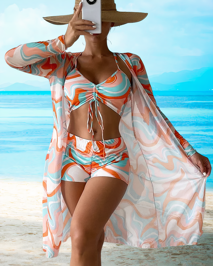 AMALFI - High-Waisted Bikini Set with Matching Cover-Up