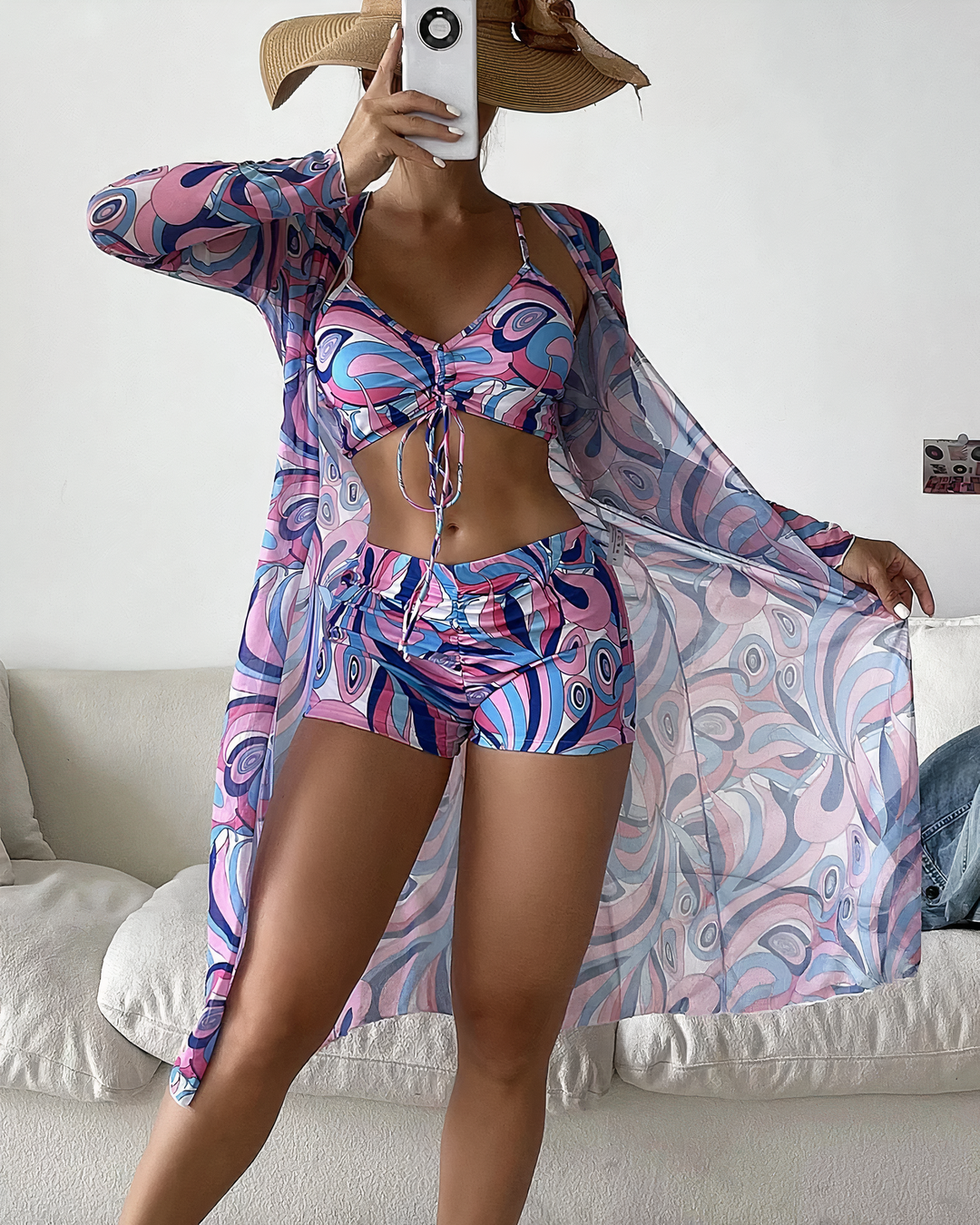AMALFI - High-Waisted Bikini Set with Matching Cover-Up