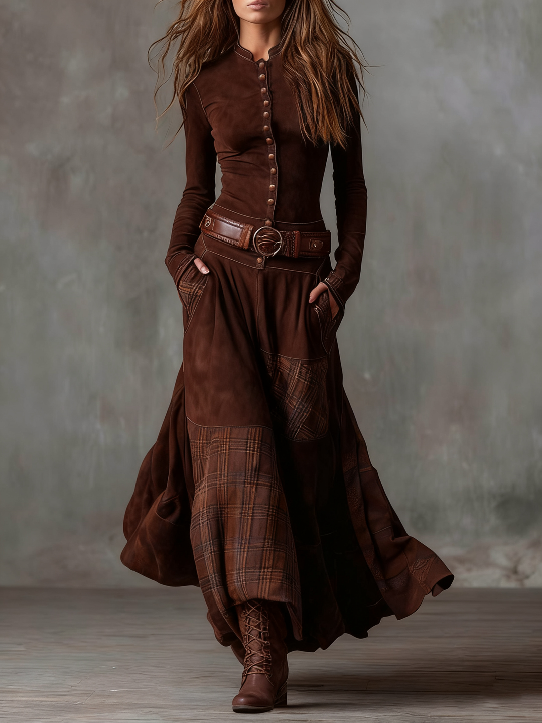 Izabella™ Suede Maxi Dress with Complimentary Belt