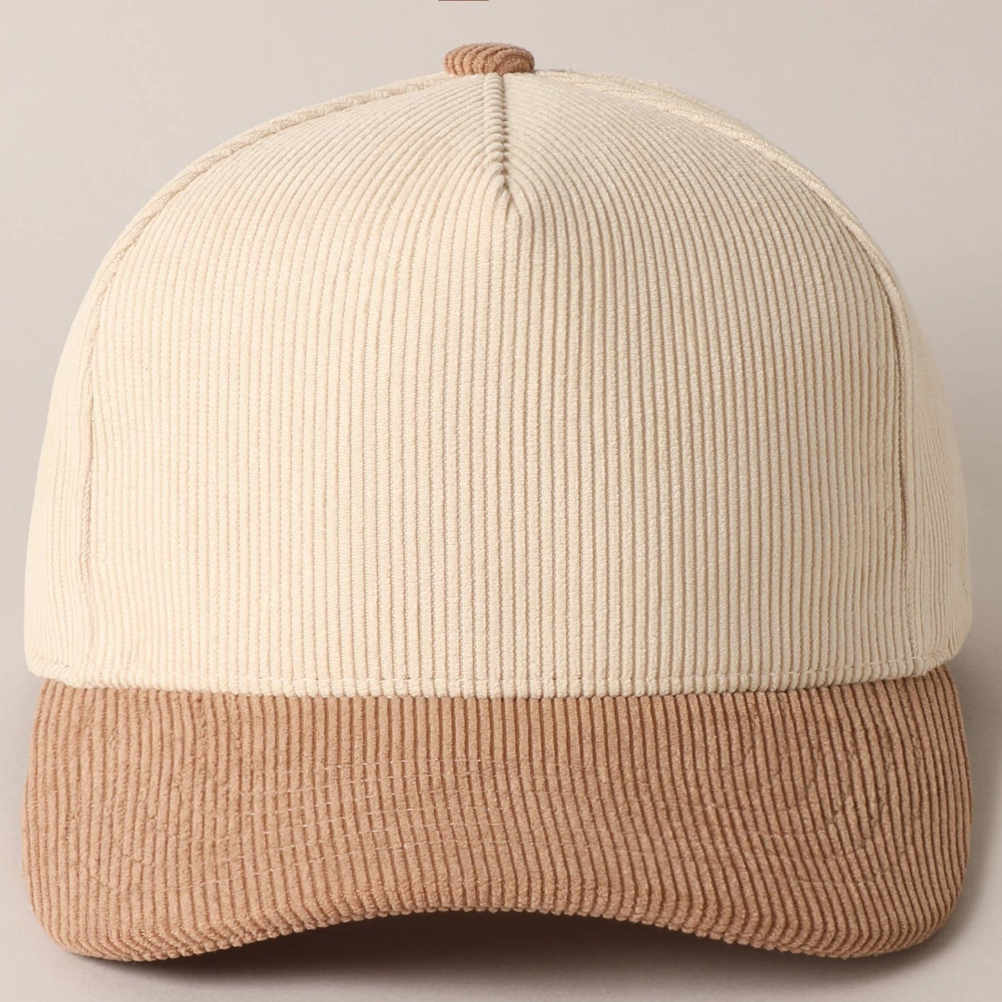 Plain Two Tone Corduroy 5 Panel Baseball Cap