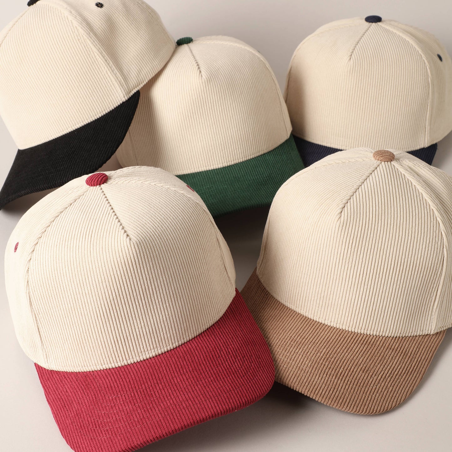 Plain Two Tone Corduroy 5 Panel Baseball Cap