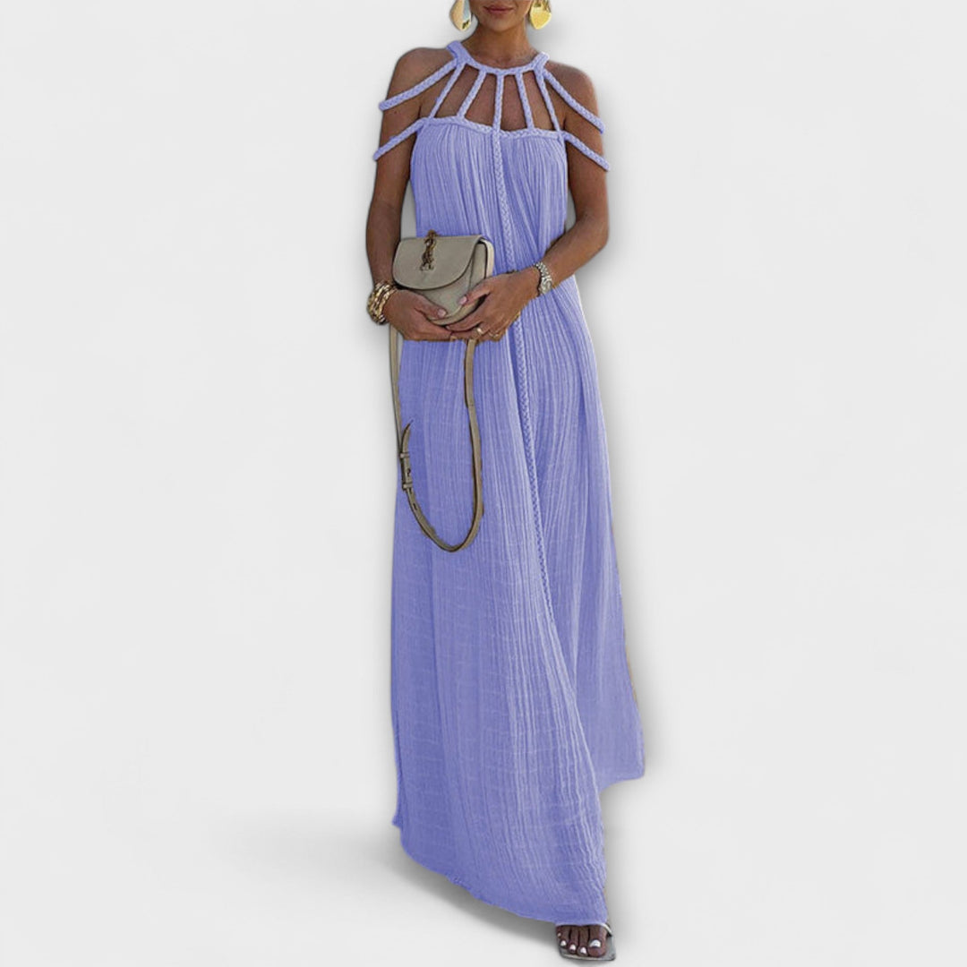Briar - Elegant Maxi Dress in Linen Blend with Draped Straps