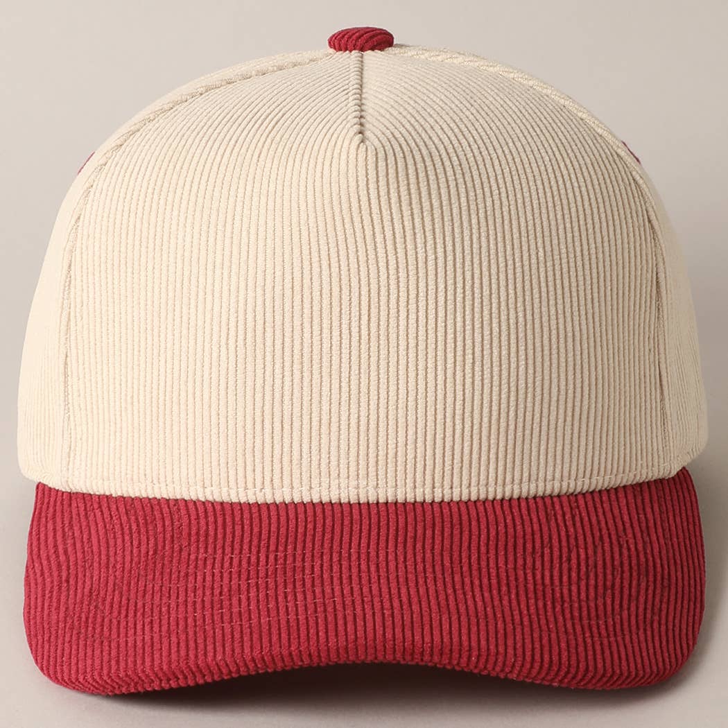 Plain Two Tone Corduroy 5 Panel Baseball Cap