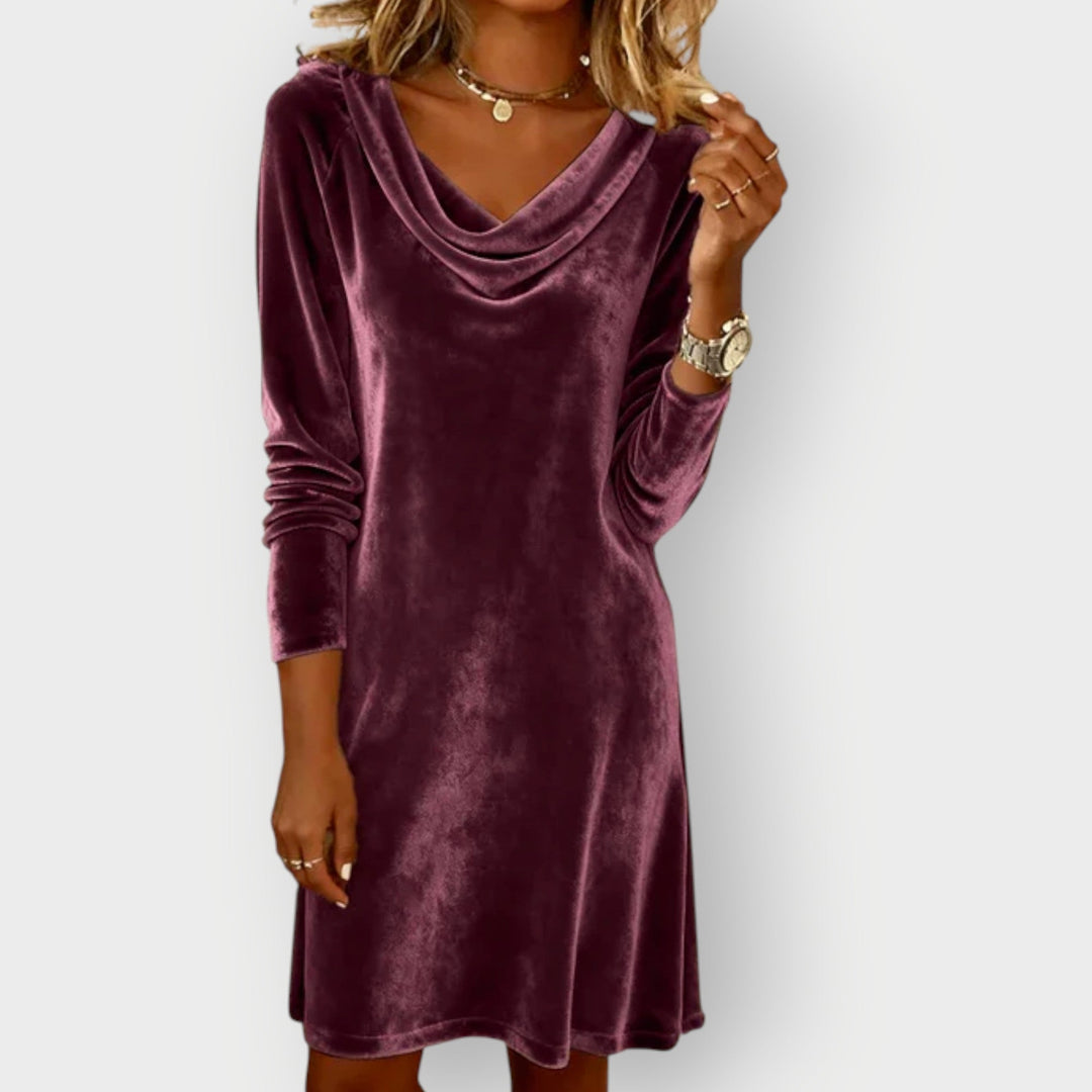 Kathleen - Sophisticated Velvet Dress with Drape Neck