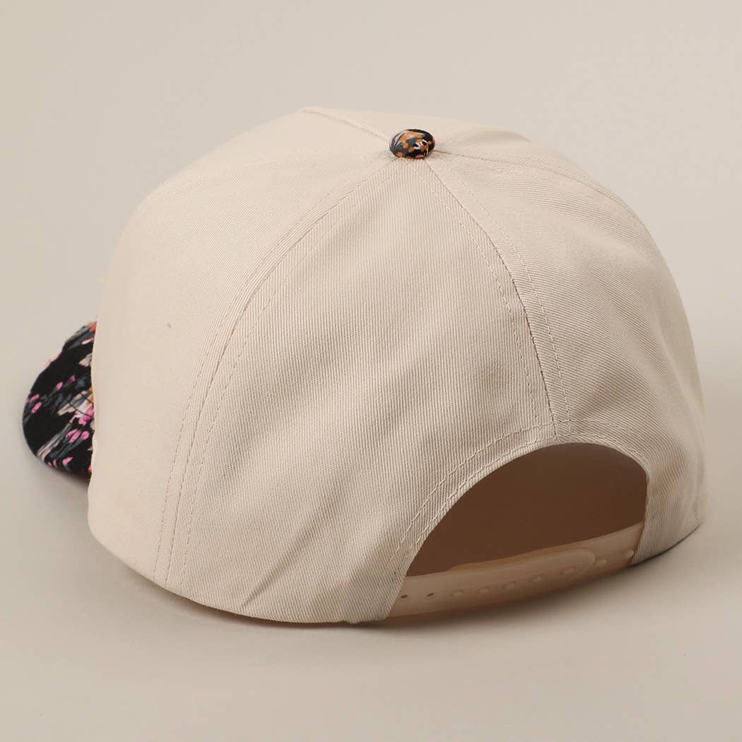 Flower Pattern Two-Tone Canvas Trucker Hat