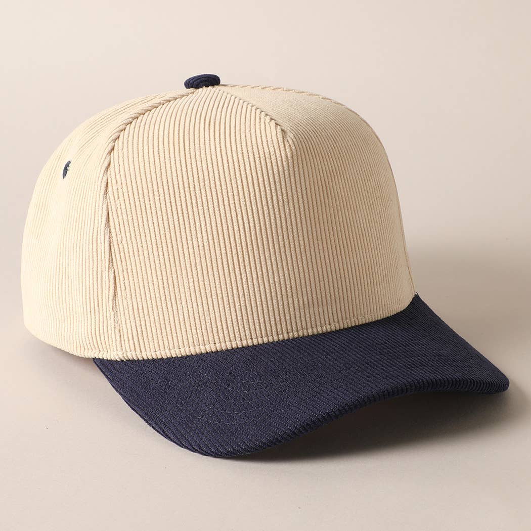 Plain Two Tone Corduroy 5 Panel Baseball Cap