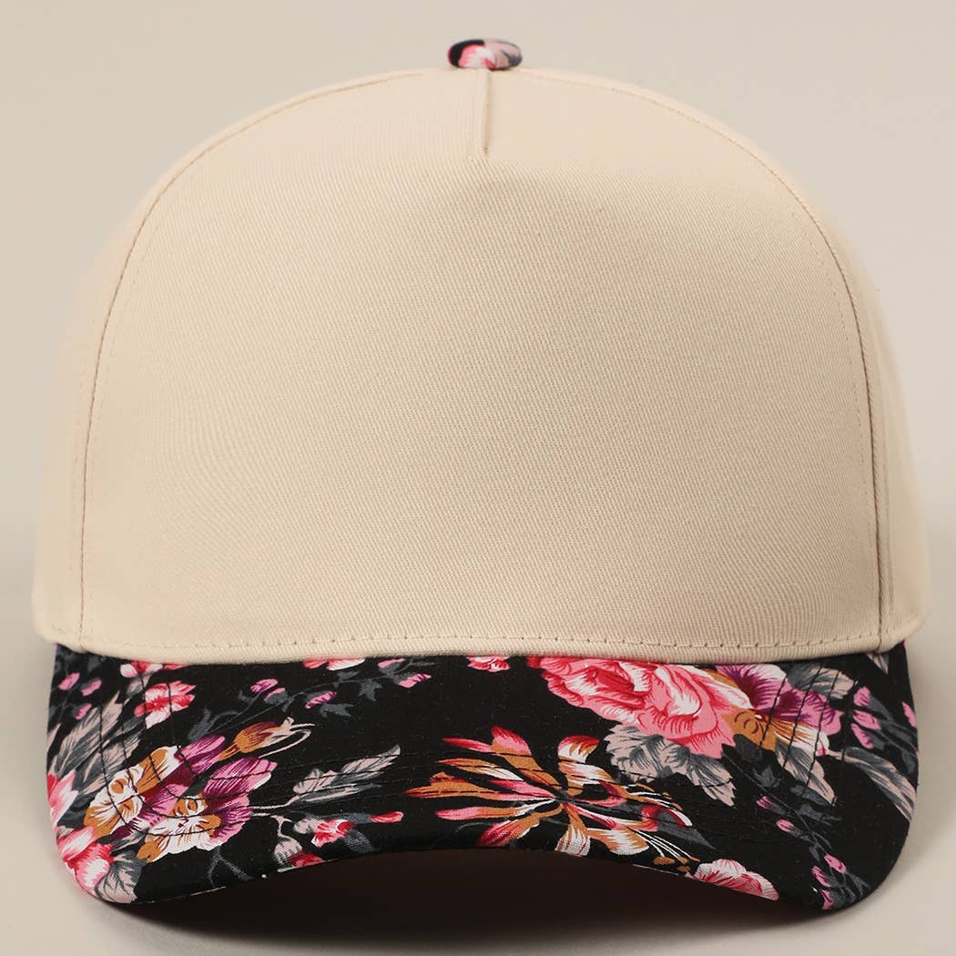 Flower Pattern Two-Tone Canvas Trucker Hat