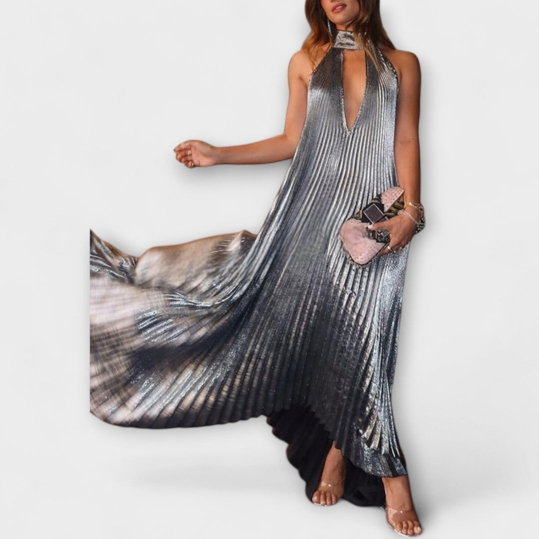 Calliope - Shimmering Pleated A-Line Maxi Dress
