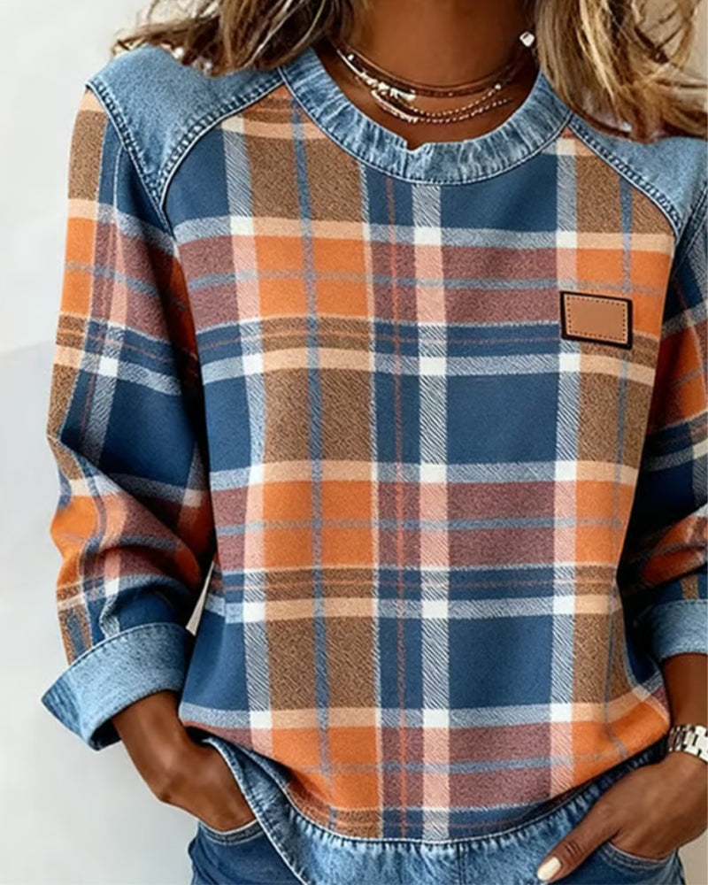 Ivy | Plaid Patchwork Sweatshirt
