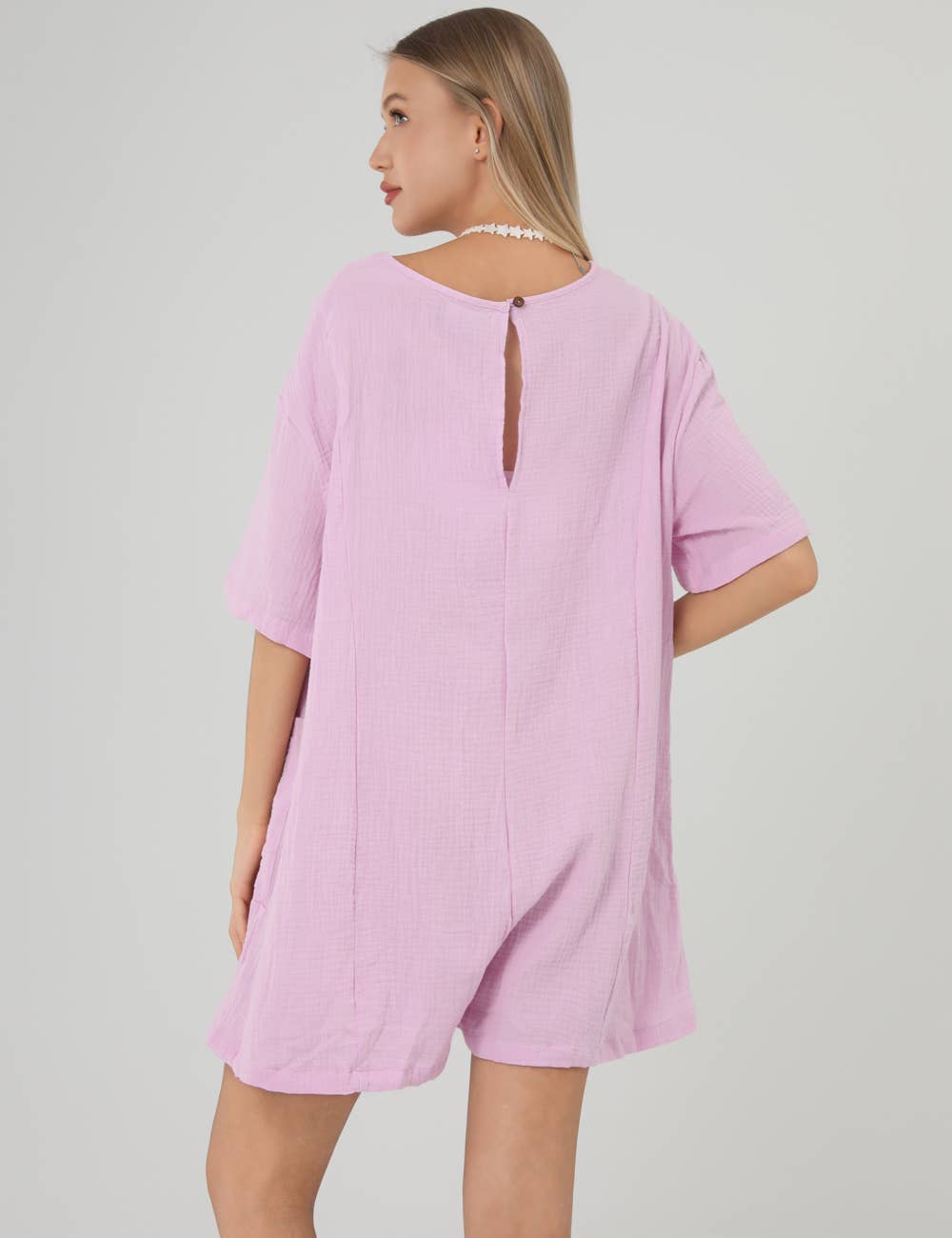 Flouncy Shapeless V-Neck Draped Sleeves Romper