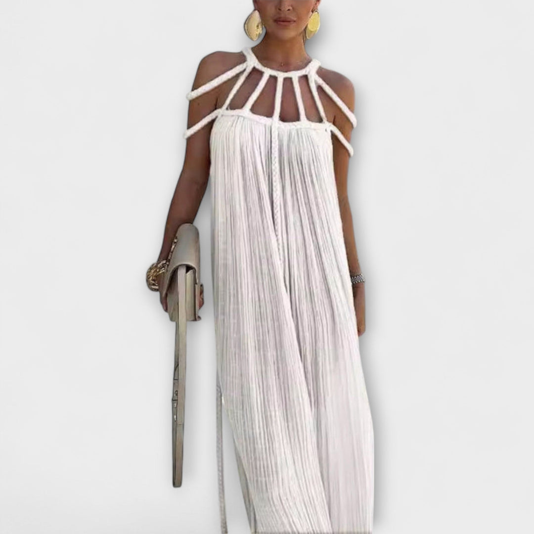 Briar - Elegant Maxi Dress in Linen Blend with Draped Straps