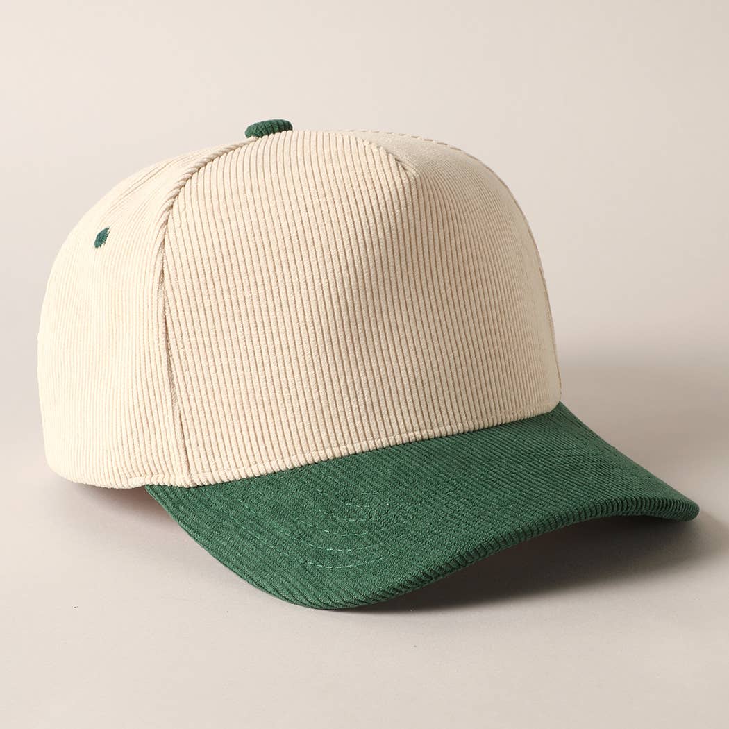 Plain Two Tone Corduroy 5 Panel Baseball Cap