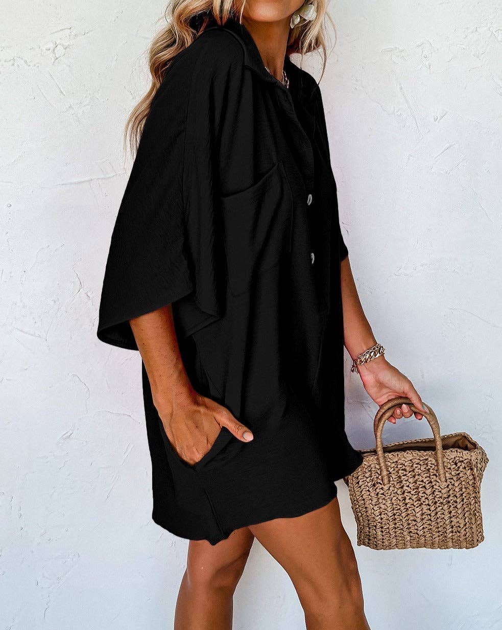 Half Button Collared Loose Romper