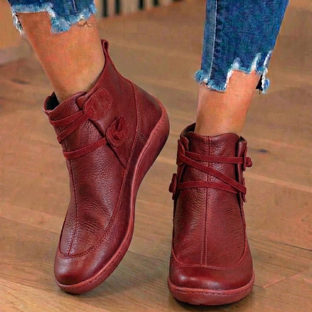 Combat-Style Side Zip Ankle Boots - Orthopedic Leather Lace-Ups