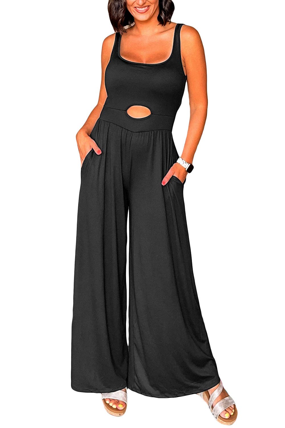 Solid Wide Leg Sleeveless Jumpsuit