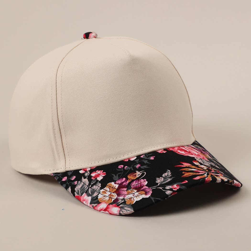Flower Pattern Two-Tone Canvas Trucker Hat