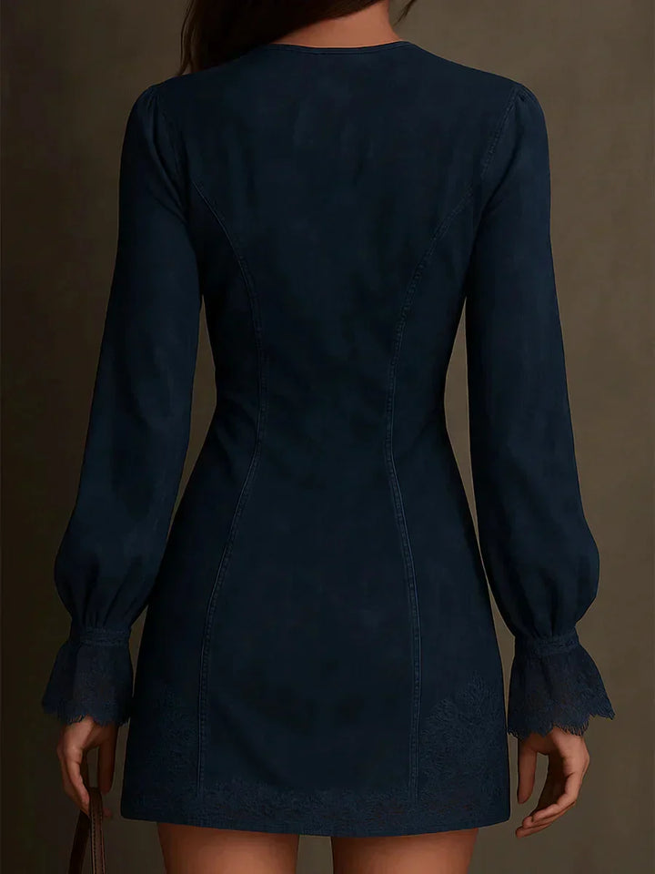 Jasmine – Lace-Trimmed Blue Mini Dress