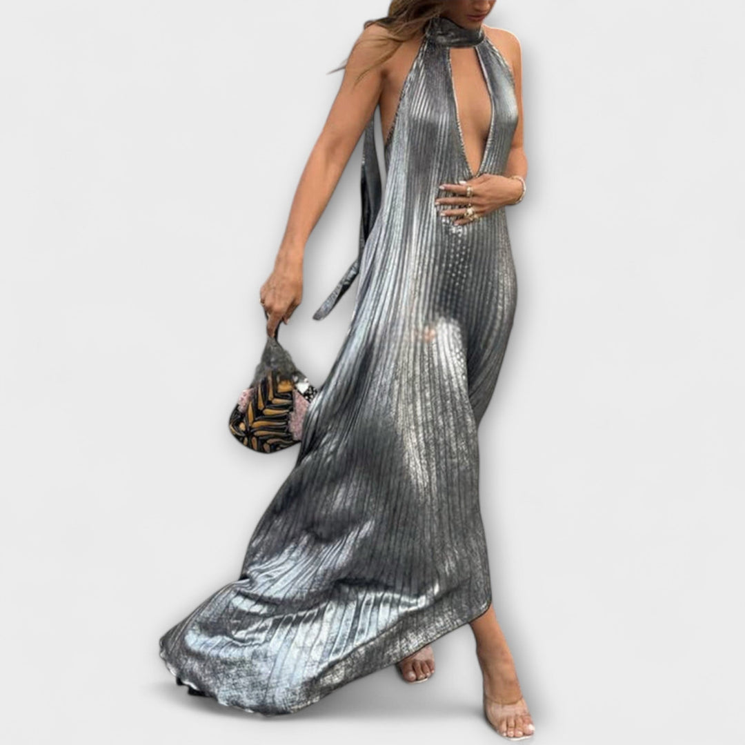 Calliope - Shimmering Pleated A-Line Maxi Dress