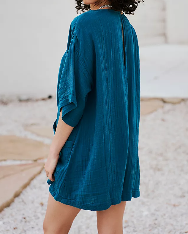 Flouncy Shapeless V-Neck Draped Sleeves Romper