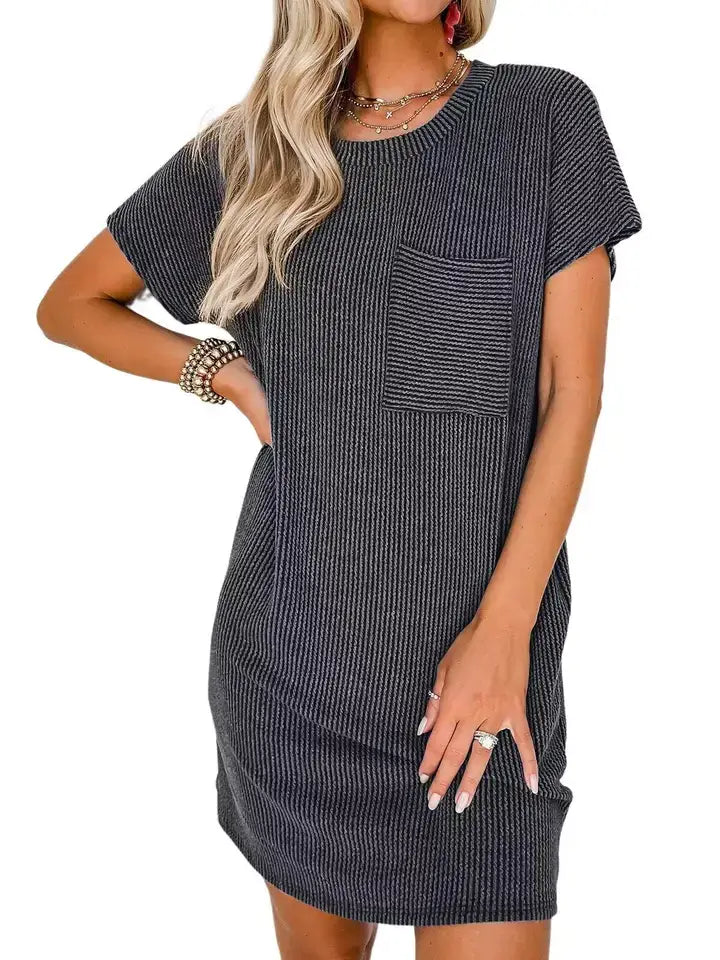 Summer Casual Short-Sleeve T-Shirt Dress with Pockets