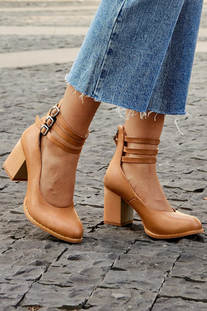 Ariana | Triple Strap Buckle Heels