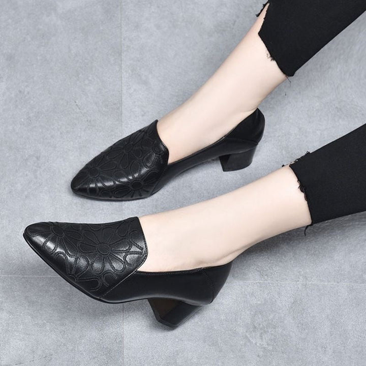 Tonette - Plush Leather Embroidered Heels