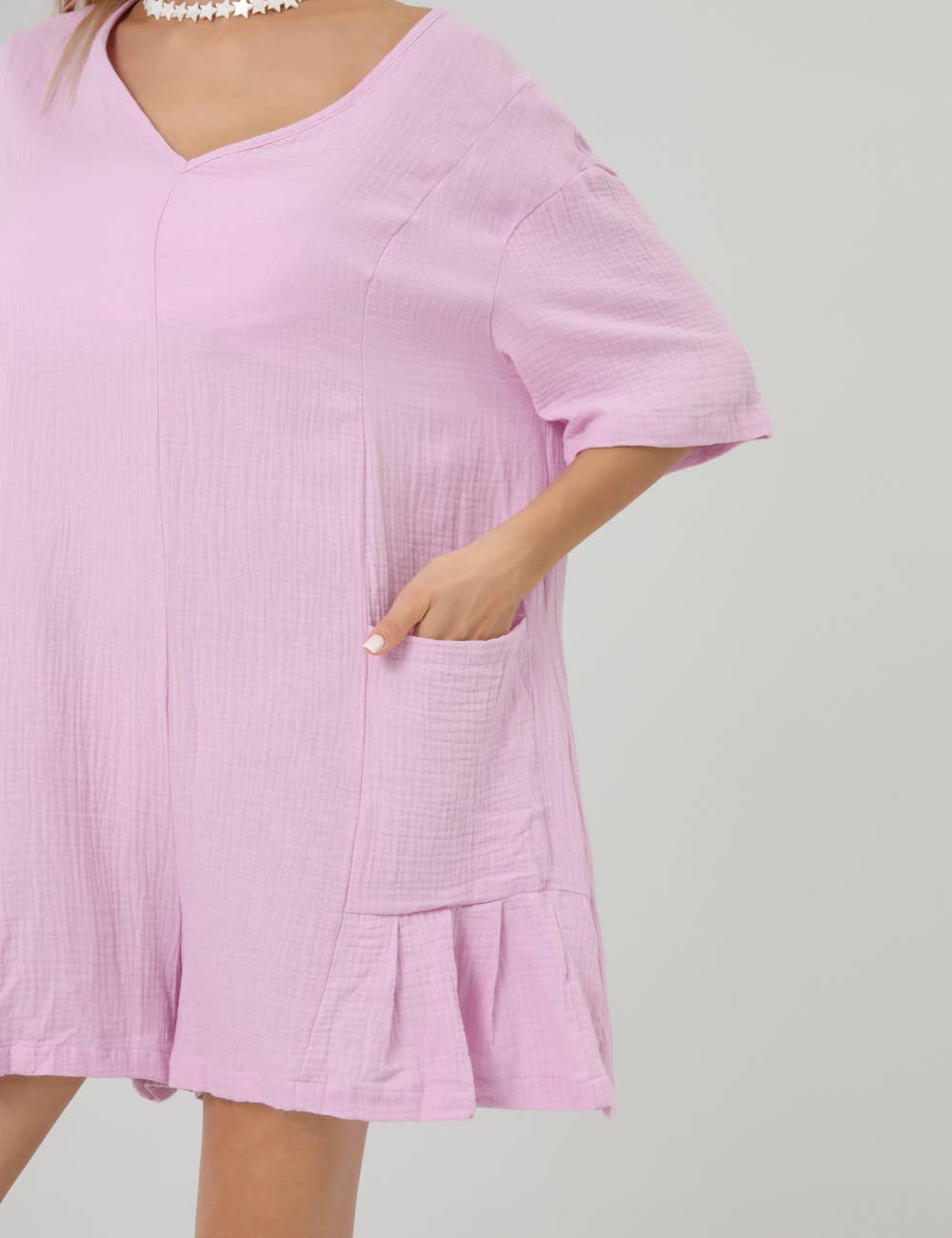 Flouncy Shapeless V-Neck Draped Sleeves Romper