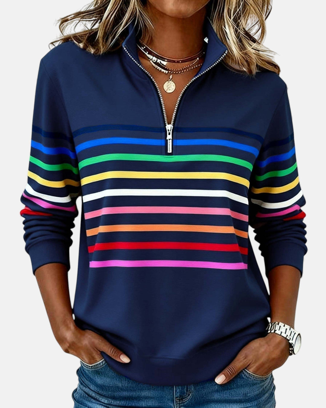 Vienna | Vibrant Striped Zip-Up Hoodie