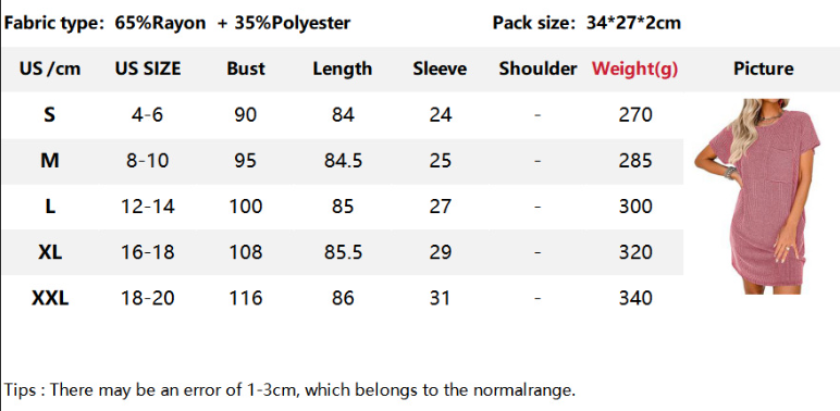 Summer Casual Short-Sleeve T-Shirt Dress with Pockets