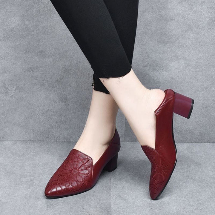 Tonette - Plush Leather Embroidered Heels