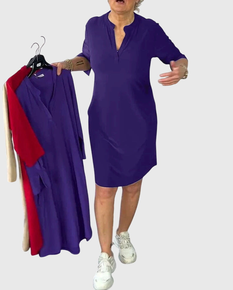 Annie | Classic V-Neck Solid Dress