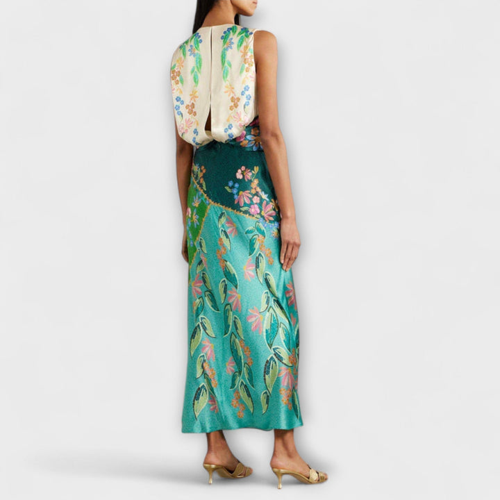 Aisling - Graceful Twisted Floral Maxi Dress with Draped Design