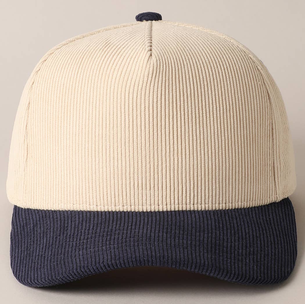 Plain Two Tone Corduroy 5 Panel Baseball Cap